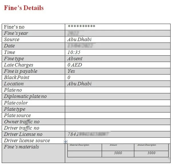 Emirates ID Fine with details